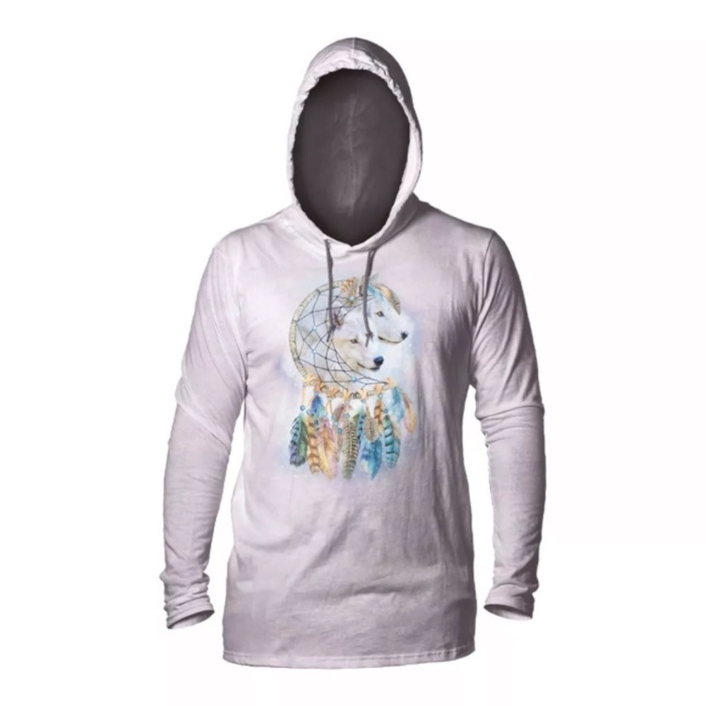 The Mountain Wolf Dreams Long Sleeve Hooded Shirt Dreamcatcher TieDye